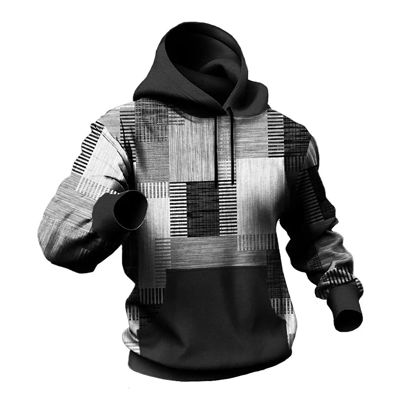 Arjie - Sweat à capuche à carreaux 3D | Pull surdimensionné Urban Vibes