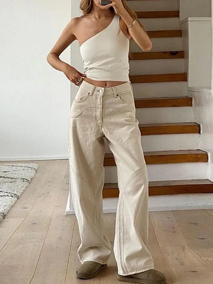 Theia - Vintage witte baggy jeans met split