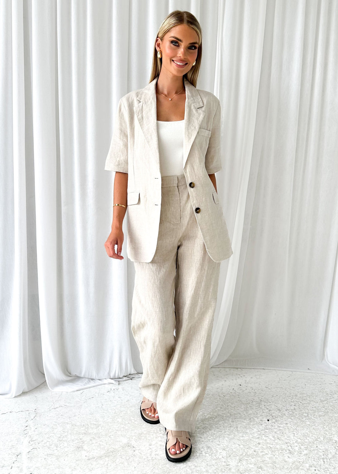 Fiamma™ - Chique linnen blazer in natuurlijke tinten