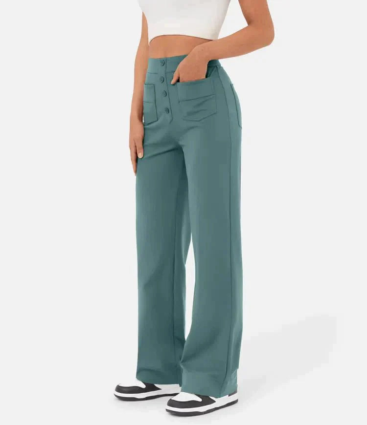 Whitney - Pantalon casual taille haute élastique 