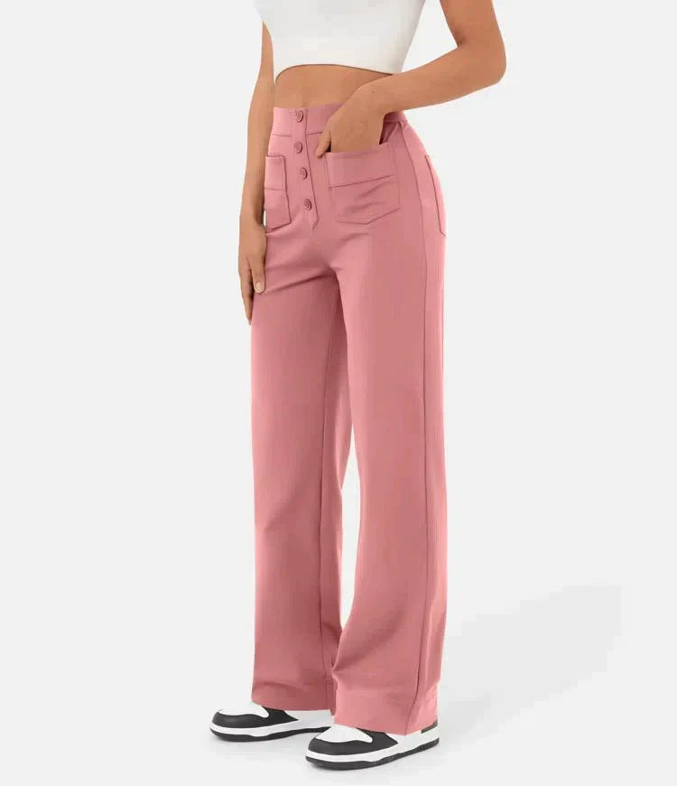 Whitney - Pantalon casual taille haute élastique 