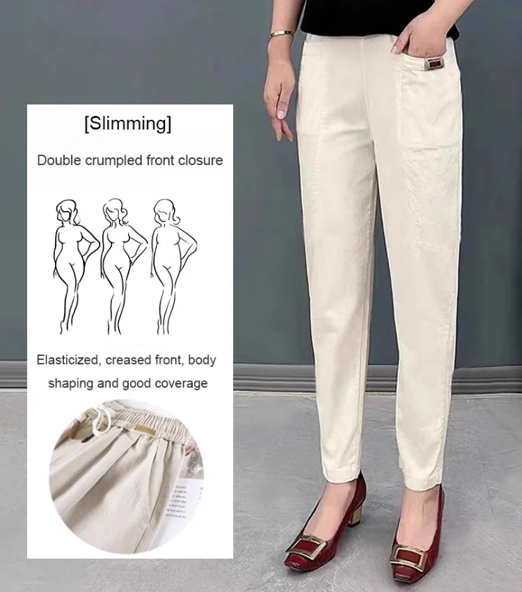 Teagan - pantalon en coton pour femme avec taille élastique 