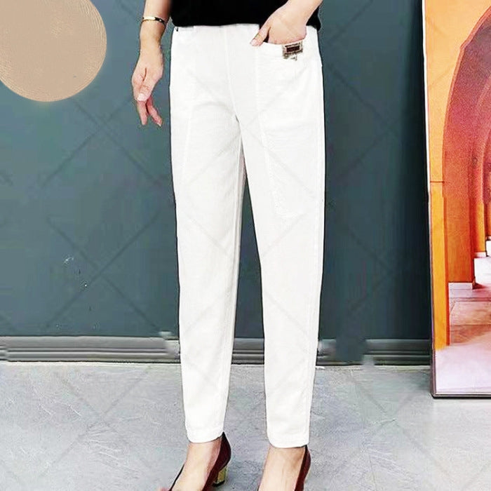 Teagan - pantalon en coton pour femme avec taille élastique 