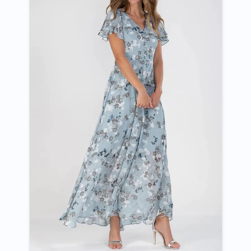 Elaria - Lange jurk met korte mouwen en bloemenprint--🔥Bespaar 50% korting