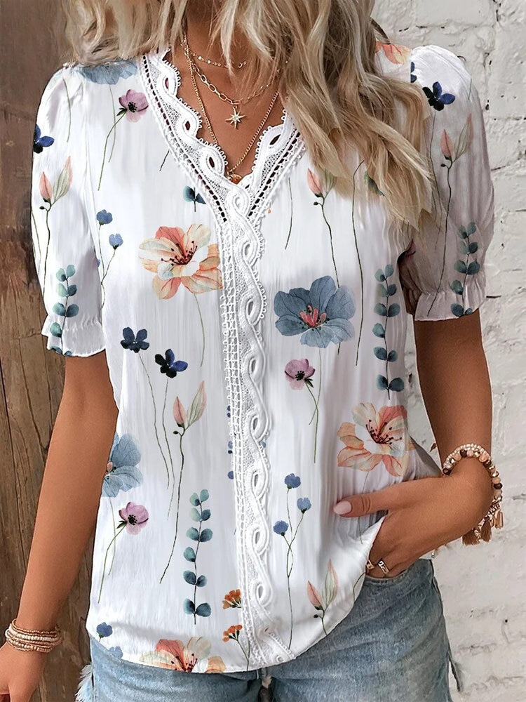Keira - Casual blouse met kanten patchwork