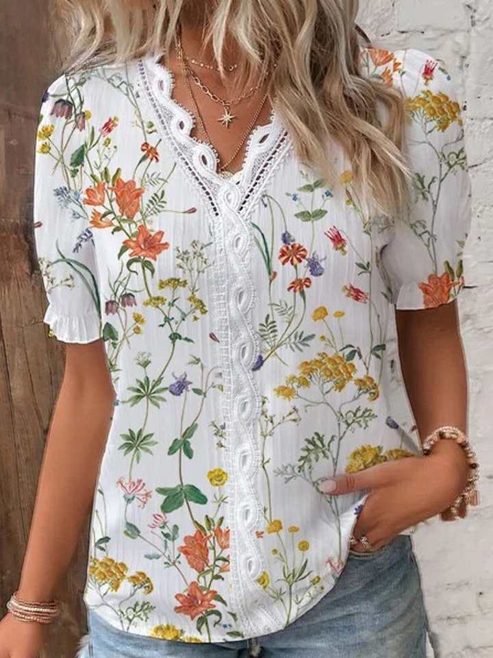 Keira - Casual blouse met kanten patchwork